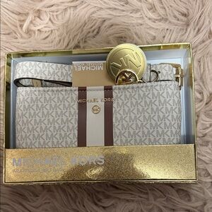 Michael Kors Beige and Brown Monogram belt bag